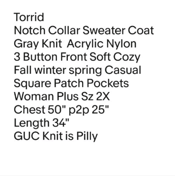 Torrid Sweater Coat Woman Plus Sz 2X Gray Knit Notch Collar Button Pockets Read - Picture 11 of 12